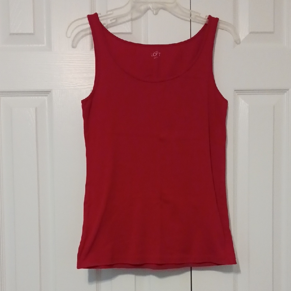 LOFT Red Fitted Sleeveless Tank Top